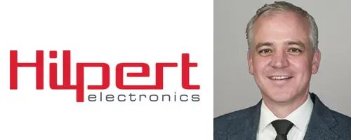Bild zeigt das Logo der Firma Hilpert electronics AG und den Geschäftsführer Raphael B. Burkart